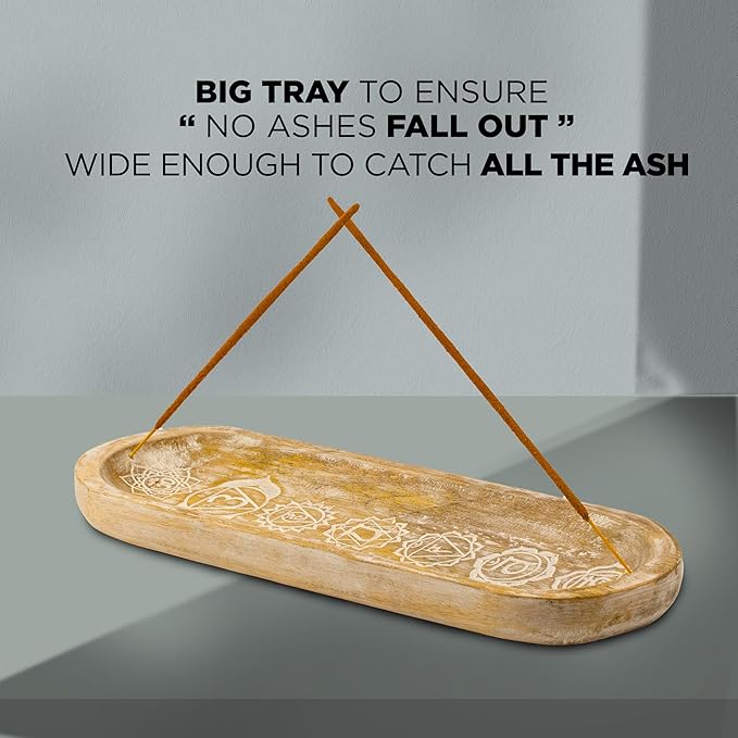 raajsee Wooden Rosewood Incense Holder - Incense Burner - Ash Catcher - Incense Stick Holder - Meditation & Yoga - Great Gift for Any Occasion Size 11x4 inch (Seven Chakra White)