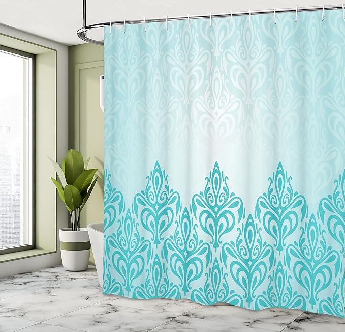 Ambesonne Turquoise Shower Curtain, Retro Style Medieval European Victorian Gradient Royal Pale Patterns Artwork Print, Cloth Fabric Bathroom Decor Set with Hooks, 69" W x 70" L, Blue
