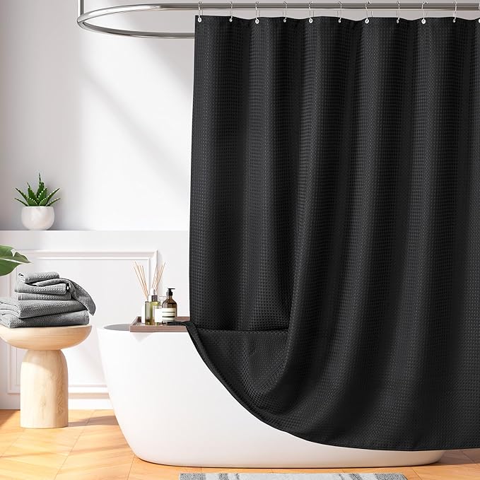 Madison Park Shower Curtain Waffle Weave, Cationic Dyed, Waffle Shower Curtain 3M Scotchgard Moisture Management, Farmhouse Wide Shower Curtains for Bathroom, Extra Width: 108"x72" Charcoal