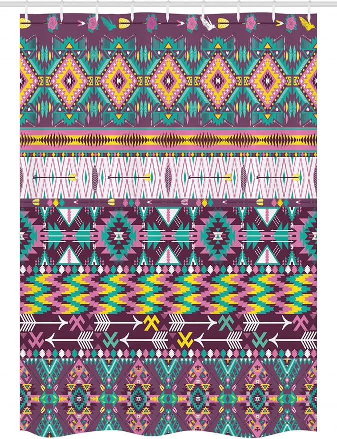 Ambesonne Tribal Stall Shower Curtain, Traditional Pattern Geometrics and Arrows Art, Fabric Bathroom Decor Set with Hooks, 54" W x 78" L, Teal Purple Yellow