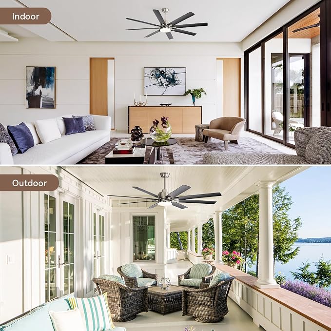 Sofucor Smart Ceiling Fans with Lights, 52'' Ceiling Fan with Light and Remote, Work with Alexa/Google, Black Indoor/Outdoor Ceiling Fan, Quiet DC Motor, 3CCT, 8 Blades Ceiling Fans for Bedroom Patio