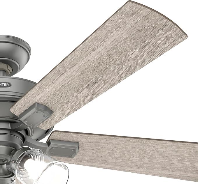 Hunter Fan Company 51857 Crestfield Ceiling-Fans, Matte Silver, AAA | with LED Lights and Remote Control, Standard Mount, For Bedroom, Living Room, Kitchen, 3 inch Downrod, 51857