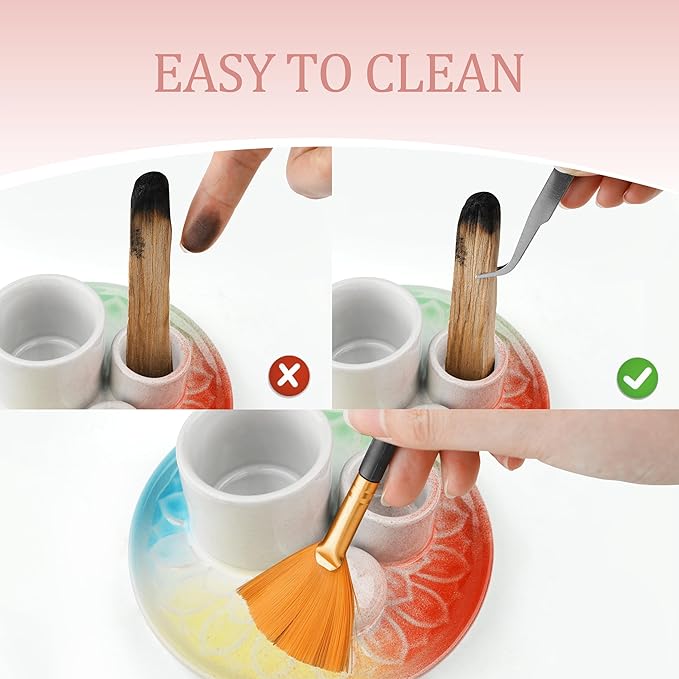 4 in 1 Incense Burner Holder,Sage Holder for Burning,Palo Santo Holder,Candle Holder,Ceramic Incense Burner Ash Catcher Tray for Meditation Yoga Room (Pastel Rainbow)