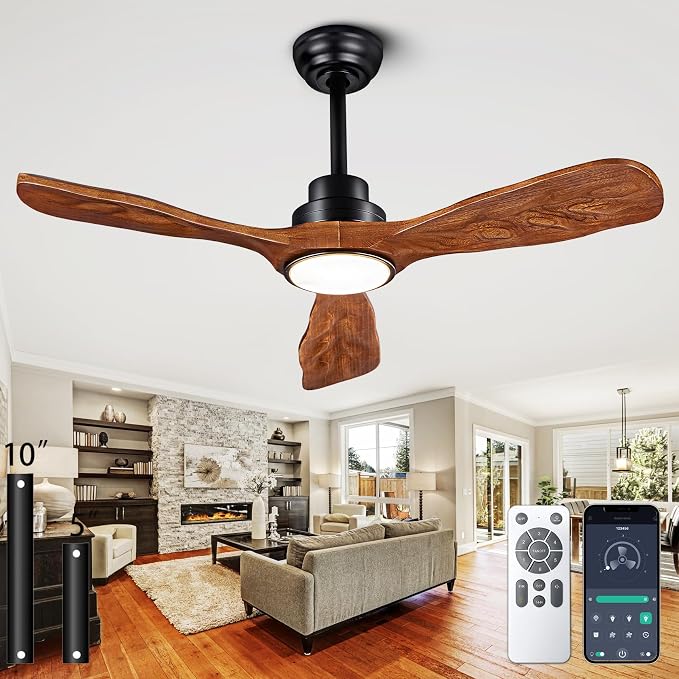 42 In Wood Ceiling Fan with Light,Noiseless Reversible DC Motor with Remote | tung walnut solid wood blades, quiet dc motor, remote control, dimmable 3cct led, indoor outdoor for farmhouse kitchen patio