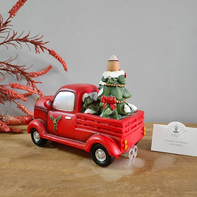 Hosley Resin Backflow Incense Cone Holder Christmas Truck Décor Statue, 7" Long Includes 20 Apple Cinnamon Backflow Incense Cones - Aromatherapy Gift for Home D cor & Relaxation