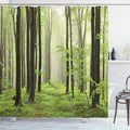 Ambesonne Landscape Shower Curtain, Beech Forest Morning Haze in The Mountains of The Southern Polish Image, Cloth Fabric Bathroom Decor Set with Hooks, 69" W x 75" L, Pale Green