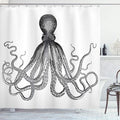 Ambesonne Nautical Shower Curtain, Vintage Engraved Illustration of an Octopus Sea Creature Monochrome Art, Cloth Fabric Bathroom Decor Set with Hooks, 69" W x 70" L, Grey Black