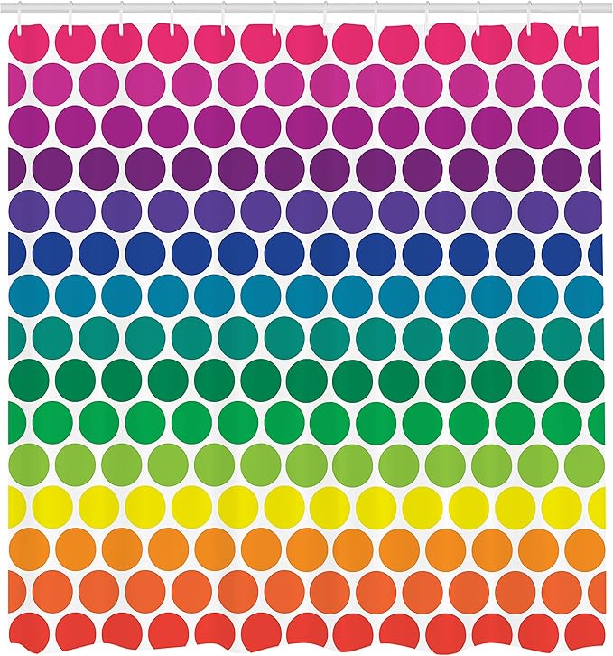 Ambesonne Polka Dots Shower Curtain, Illustration of Rainbow Colored Dots Big Circles Spots Theme Print, Cloth Fabric Bathroom Decor Set with Hooks, 69" W x 70" L, Navy Pink