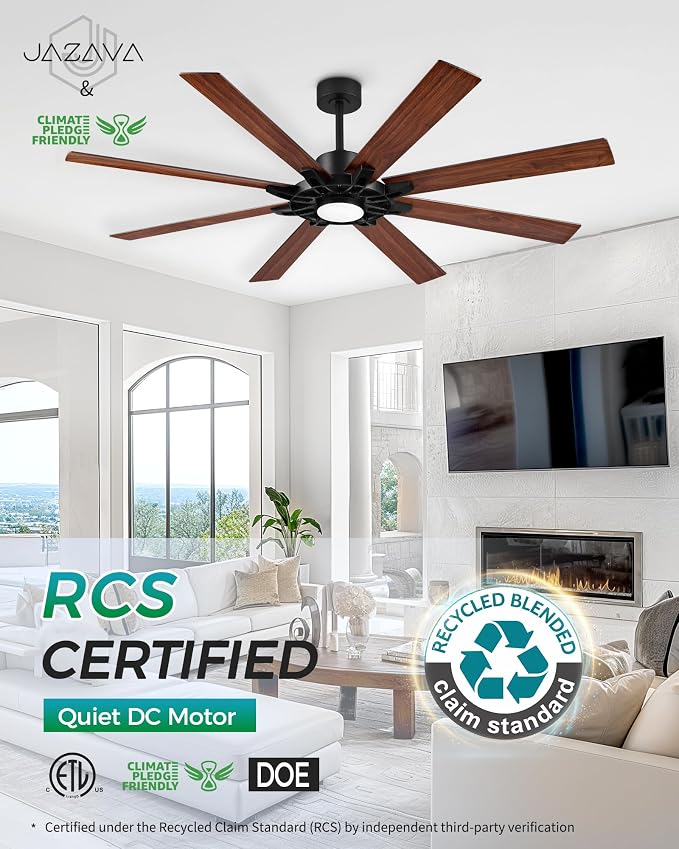 72 Inch Ceiling Fan with Light,Smart Ceiling Fan with Alexa Control,Large Black Indoor Outdoor Ceiling Fan,Modern Quiet Fan with Dual Finish 8 Blades for Living Room,Patio, ZCCF05BK-72