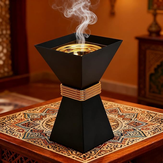 Incense Burner Frankincense Charcoal Incense Stand Metal Vintage Aroma Lamp Incense Holder Iron Home Scented Tabletop（Black）