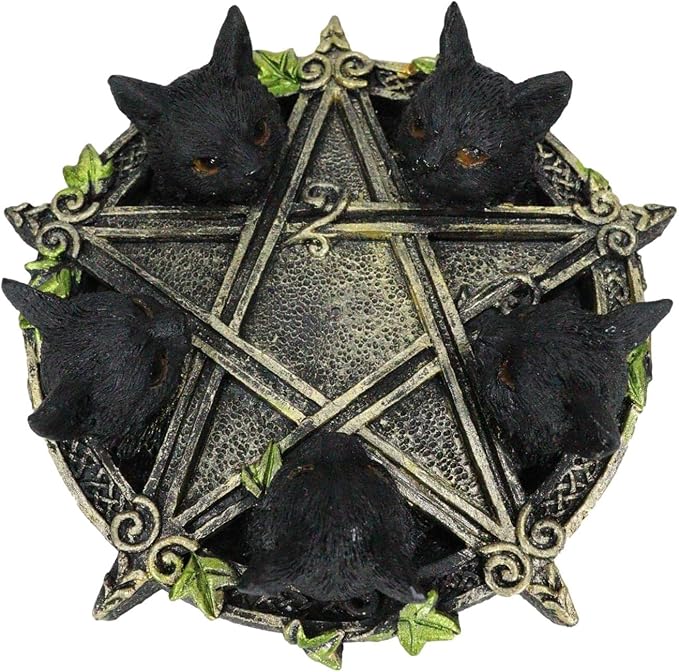 Ebros Gift Gothic Wiccan Pentagram Ivy Vines Penta 5 Black Cats Witching Hour Incense Stick Burner and Holder Figurine with Celtic Knotwork Details As Home Fragrance Accessory Wicca Accent