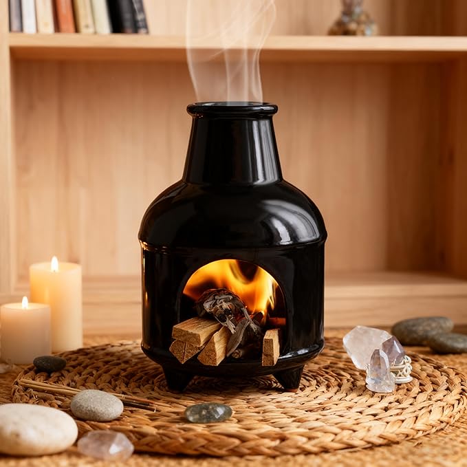 Palo Santo Holder - Sage Burner & Incense Burner for Burning Sage, Palo Santo Advanced Ash Catcher with Chimney Design,Cone Burning Smudge Bowl for Yoga, Meditation Room,Home Decor,Healing Gift