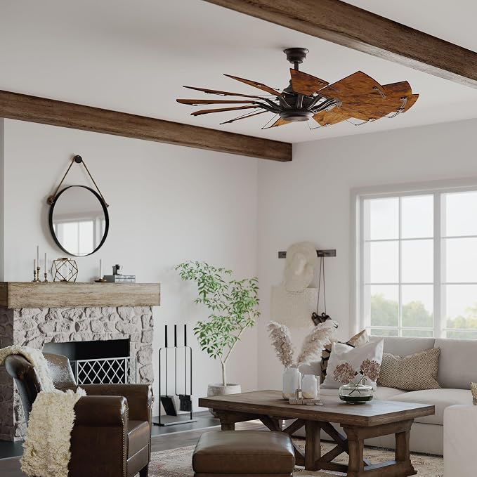 Progress Lighting Springer Collection DC Motor Farmhouse Windmill Ceiling Fan, Architectural Bronze, 12-Blade (60" W x 17-3/8" H) P250000-129