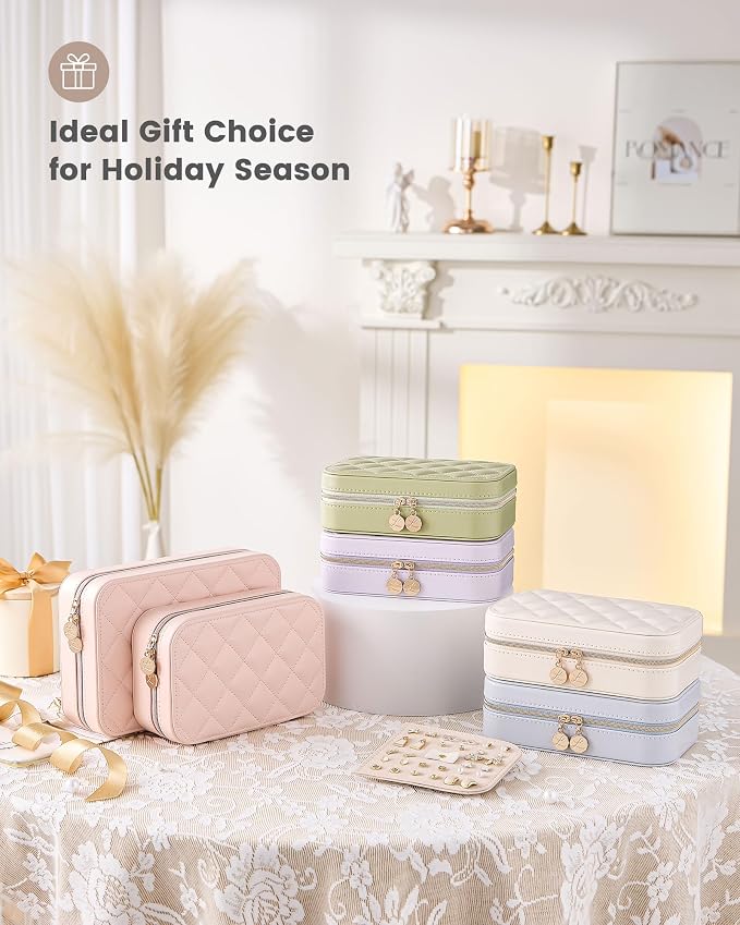Lolalet Travel Jewelry Case for Women Girls, PU Leather Jewelry Organizer with Clear Storage Bag Small Portable Jewelry Box for Necklace Bracelet Earring Ring Birthday Bridesmaid Gifts -Large/Beige