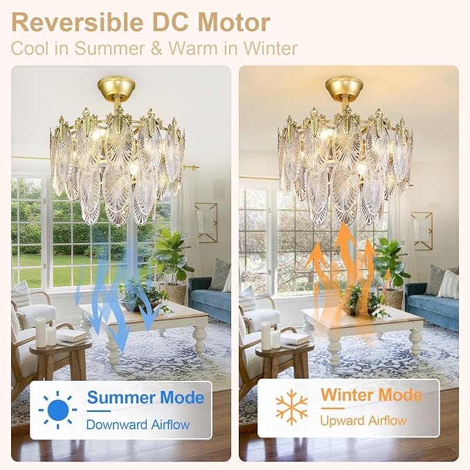 Depuley Bedroom Ceiling Fan with Lights: 20" Gold Chandelier Small Fan with Remote Control - Modern Crystal Fandelier for Girl's Bedroom Living Room Nursery (E26 Bulbs Not Included)