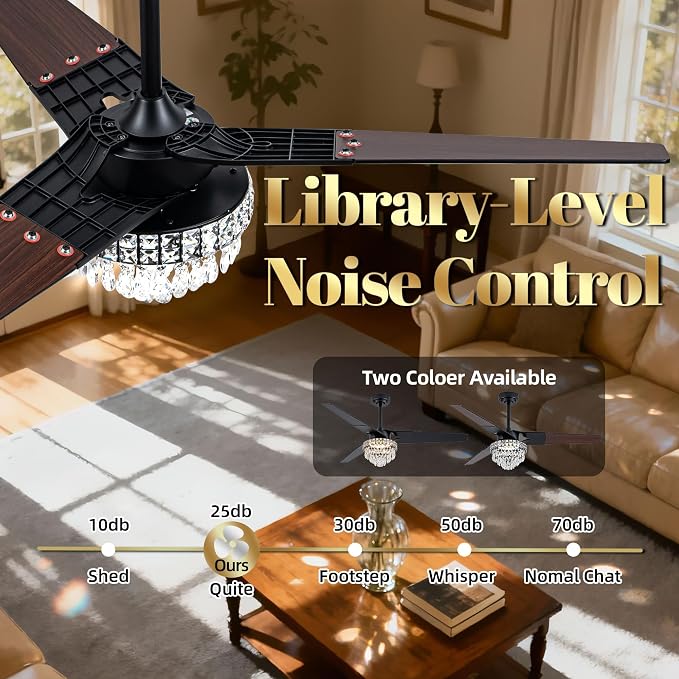 Chandelier Ceiling Fans With Lights And Remote, Chandelier Fan Ceiling,Crystal Ceiling Fan Fandelier With Lights,6 Speed 3 Timer Quiet Ceiling With Fans For Living Room Bedroom (Black, 60 In'ch)
