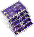 ProCase Earring Holder Organizer Jewelry Box with 5 Drawers, Acrylic Clear Earring Case with Adjustable Velvet Trays for Women - Purple, 5 Layers