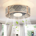 Ganeed 20" Boho Caged Fandelier with Lights, 18W Dimmable LED Rattan Ceiling Fan with Lights and Remote Control, Enclosed 6 Speeds RGB Low Profile Bamboo Fan Light for Bedroom, Living Room, Kitchen