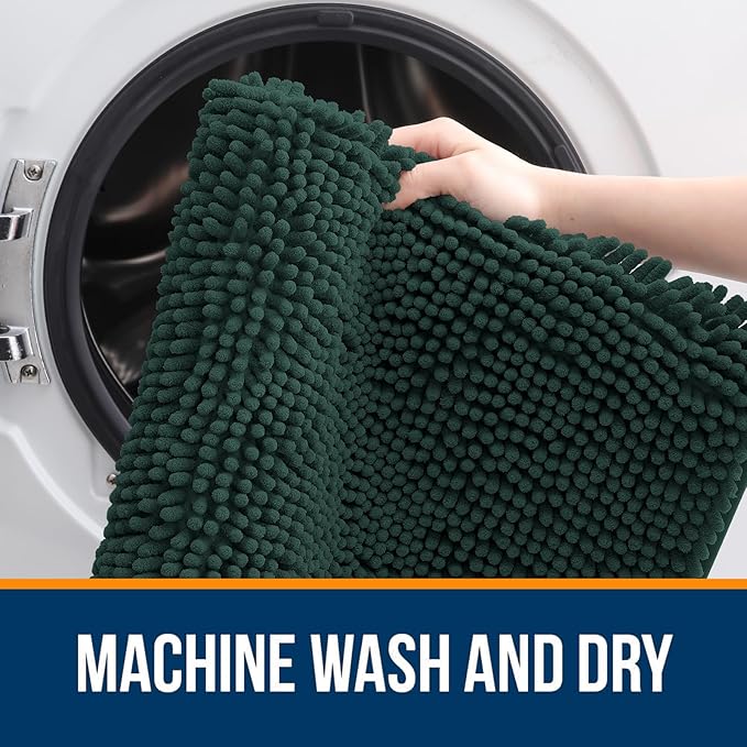 OLANLY Bathroom Rugs 34x21, Extra Soft Absorbent Chenille Bath Rugs, Rubber Backing Quick Dry, Machine Washable Bath Mats for Bathroom Floor, Tub and Shower, Home Decor Accessories, Blackish Green
