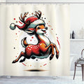 Ambesonne Christmas Shower Curtain, Happy Santa Deer in Retro Style Vintage Xmas Animal Character, Cloth Fabric Bathroom Decor Set with Hooks, 69" W x 70" L, Orange Vermilion and Ivory
