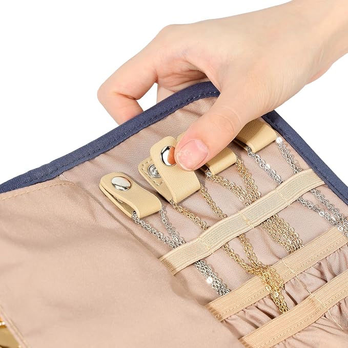 BELALIFE Travel Jewelry Case, Jewelry Organizer Roll for Accessories | Bag with foldable roll design for earrings, necklaces, rings, bracelets and brooches, Blue-Gray
