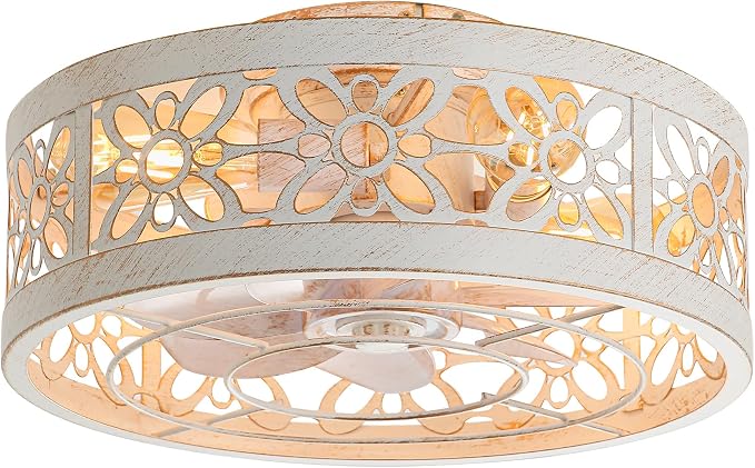 ZYD Caged Ceiling Fan with Light, 16.5" Modern Black Bedroom Ceiling Fans, Caged Ceiling Fan with Light Flush Mount, Low Profile Ceiling Flush Mount Fans for Home Upgrade