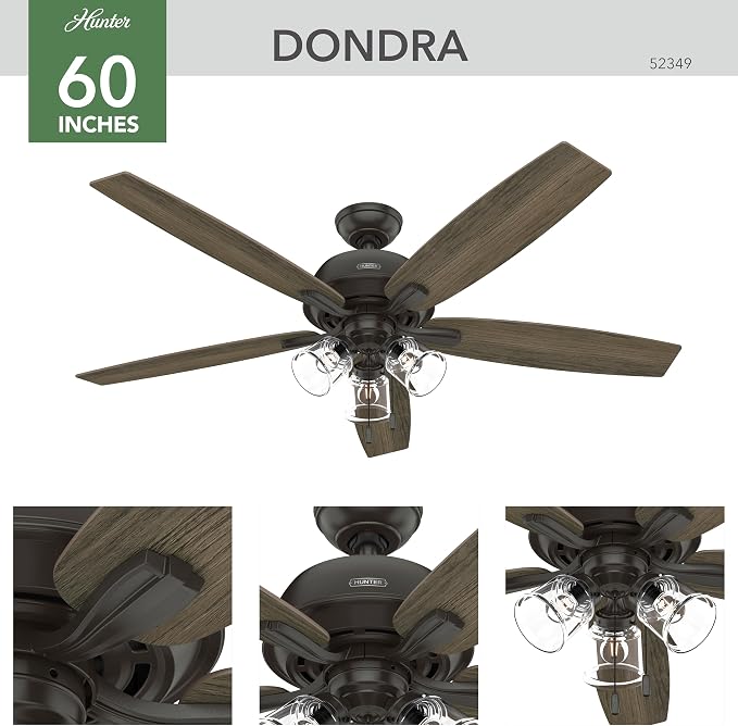 Hunter Dondra, Indoor, Ceiling Fan, with LED Lights, 60 inch, Noble Bronze