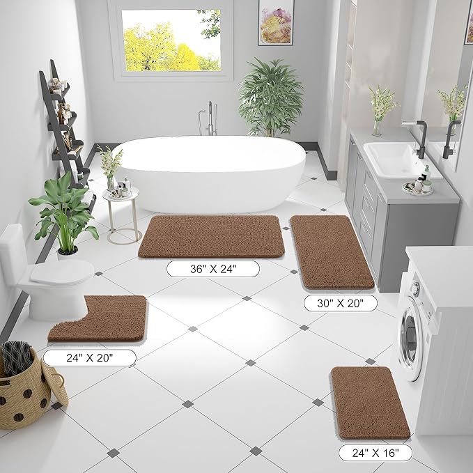 OLANLY Large Bathroom Rugs 59x35, Extra Soft Absorbent Chenille Bath Rugs, Rubber Backing Quick Dry, Machine Washable Bath Mats for Bathroom Floor, Tub and Shower, Home Decor Accessories, Mocha