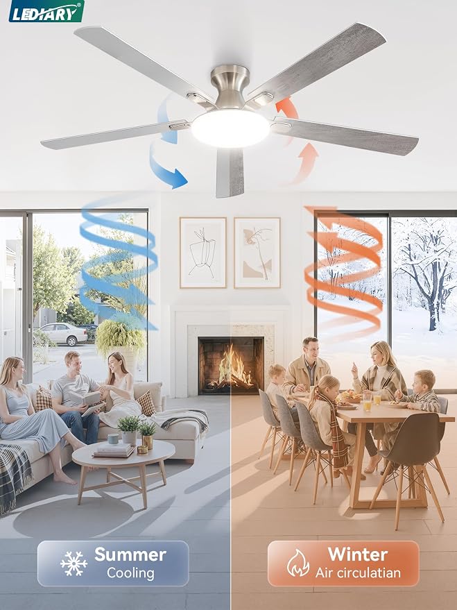 60 Inch Ceiling Fan with Lights and Remote, 30W 12" LED Panel Flush Mount Ceiling Fan, 6-Speed Quiet DC Motor Modern Low Profile Ceiling Fan with Reversible Blades for Bedroom, Living Room, Patio