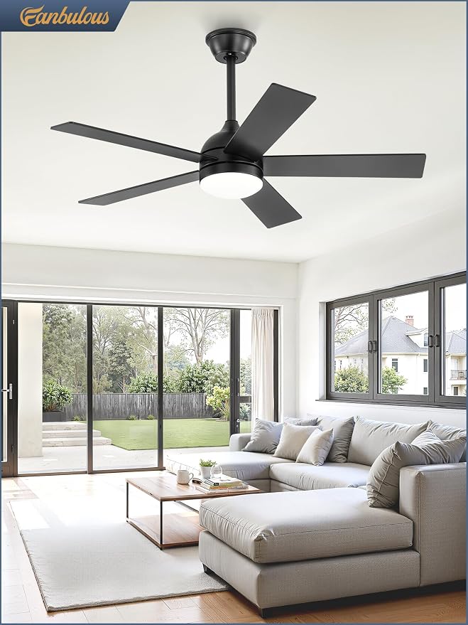 Fanbulous 42 Inch Ceiling Fan with Light and Remote, Black Ceiling Fans with Light, 5 Dual-Color Blades, Reversible Quiet DC Motor, 6 Speeds, 3CCT Adjustable LED for Bedroom Living Room Kitchen Patio