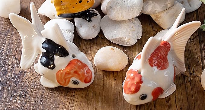 2½" White Red Orange Goldfish Fish Elegant Ceramic Incense Stick Holder Artistic Collectible Figurine for Adult Collectors Sophisticated Accent Gift Handcrafted Porcelain Home Decor