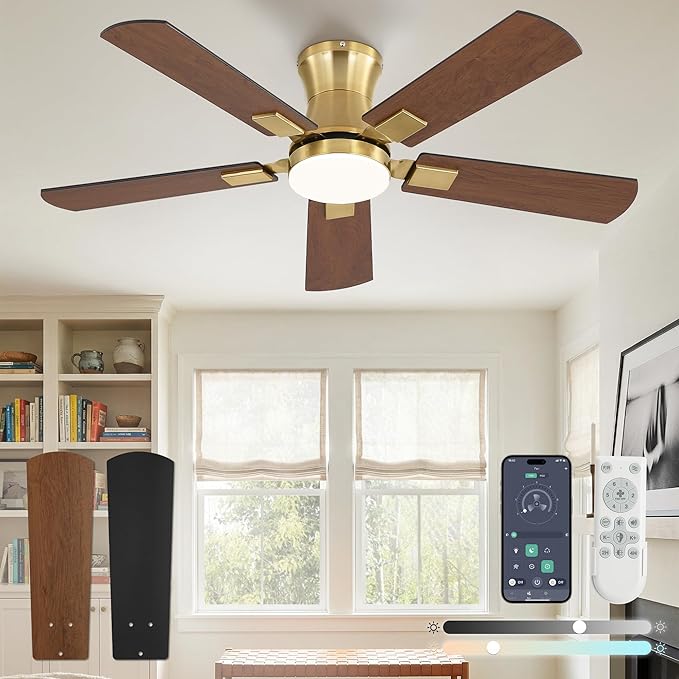 Fanbulous 42 inch ceiling fan with light, Low Profile Ceiling Fan with Light, App&Remote Control, Dimmable LED Light, Flush Mount Ceiling Fan for Indoor Bedroom Living Room, Qiuet DC Motor