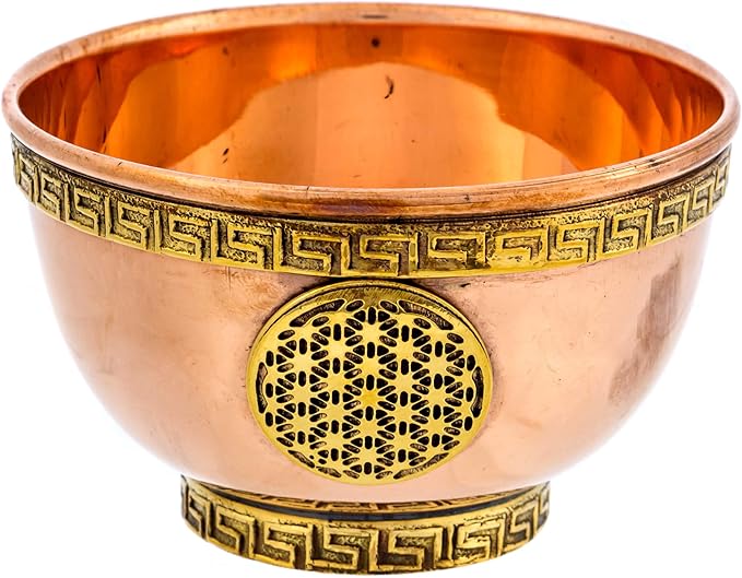 Flower of Life Copper Bowl - Offering Bowl for Ritual Use, Altar Table, Incense Holder, Home Decor - 3 Inches Wide