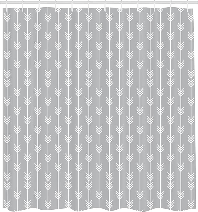 Ambesonne Arrows Shower Curtain, Minimalistic Look Classic Continuous Shapes Geometric Pattern Monochromatic Bohemian Art Image, Cloth Fabric Bathroom Set with Hooks, 69" W x 70" L, Grey and White