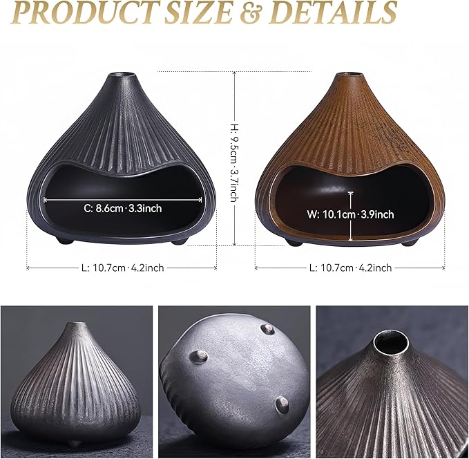 Retro Ceramic Palo Santo Holder, Sage Smudge Burner, Mini Fireplace Mount Fuji Chimney Incense Ash Catcher, Boho Zen Meditation Home Decor Gift (Matte Black)