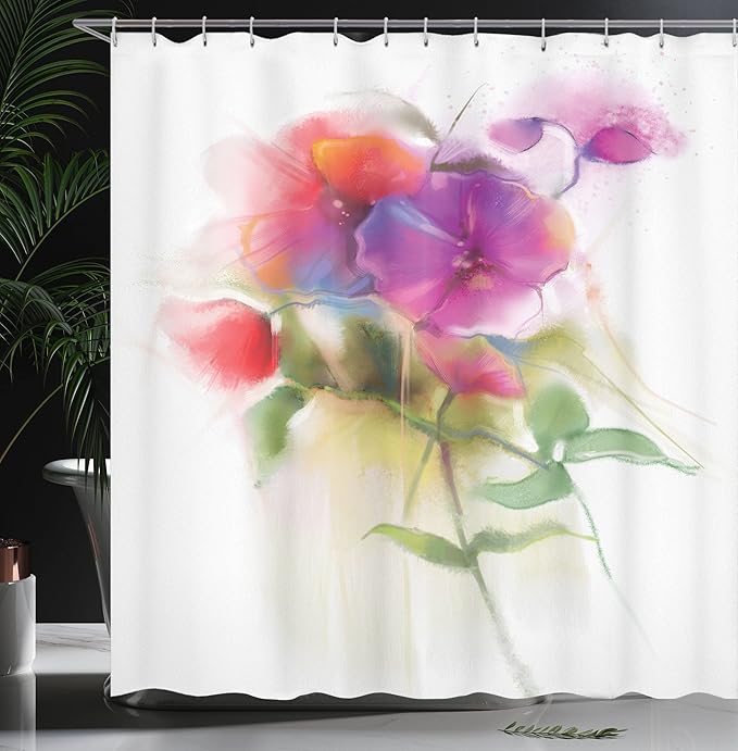 Ambesonne Flower Shower Curtain, Blooming Orchid Spring Bouquet Romance Wedding Themed Natural Beauties Fragrance, Cloth Fabric Bathroom Decor Set with Hooks, 69" W x 75" L, Off White Reseda Green