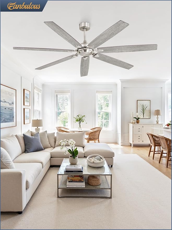 72 Inch Ceiling Fan No Light with Remote Control, Grey Ceiling Fans Without Light With 6-Speeds Quiet Reversible DC Motor, Indoor/Outdoor Ceiling Fan with Dual Finish 7 Blades for Patio Living Room