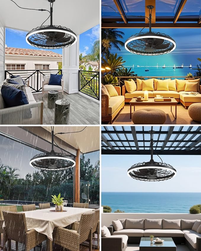 20" Gazebo Fan With Light Waterproof Ceiling Fan,5 Blade,Dimmable Color,3CCT,Alexa/Google,Dark Walnut Plug In Caged Outdoor Fan for Patio Backyard Family Reunions Parties