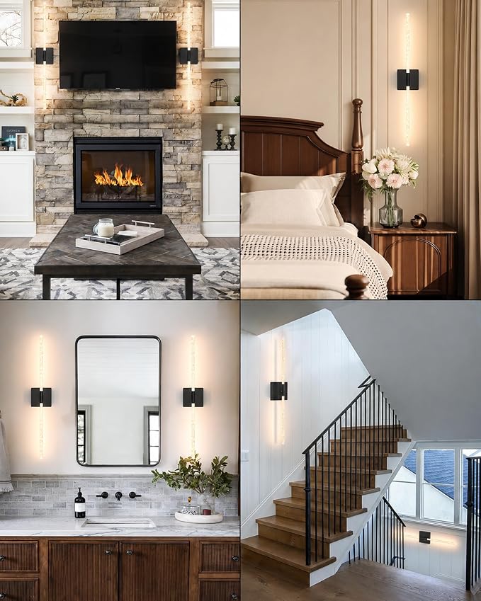 iThird Wall Sconces Battery Operated Set of 2: Wireless Rechargeable Wall Sconce with Touch&Remote, Dimmable Wall Lights Scone for Bedroom Living Room Hallway, 31inch (Black, Bubble Crystal)