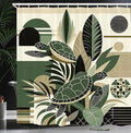 Ambesonne Turtle Shower Curtain, Mid Century Modern Geometric Shapes with Nautical Details Exotic Leaves, Cloth Fabric Bathroom Decor Set with Hooks, 69" W x 70" L, Reseda Green Pale Tan