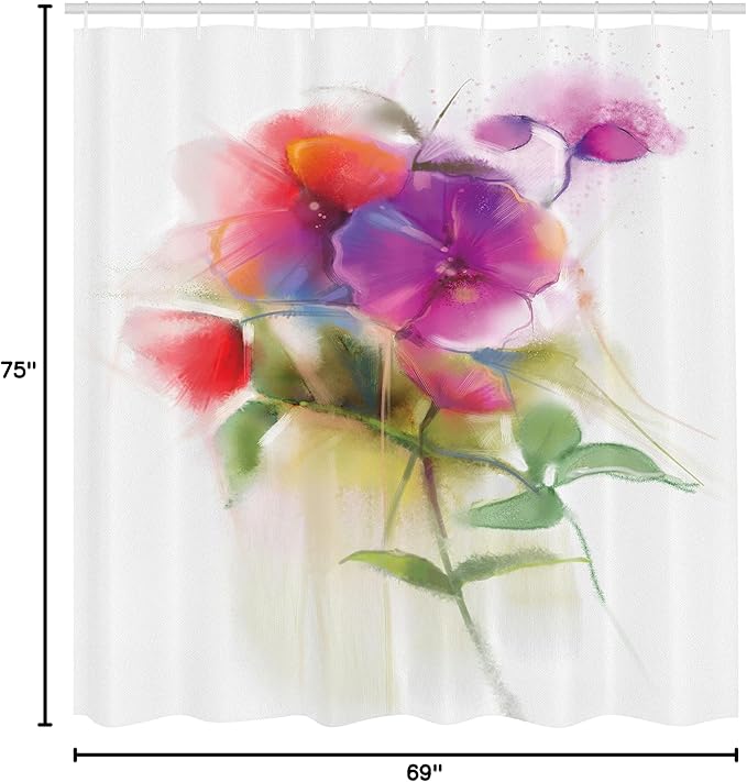 Ambesonne Flower Shower Curtain, Blooming Orchid Spring Bouquet Romance Wedding Themed Natural Beauties Fragrance, Cloth Fabric Bathroom Decor Set with Hooks, 69" W x 75" L, Off White Reseda Green