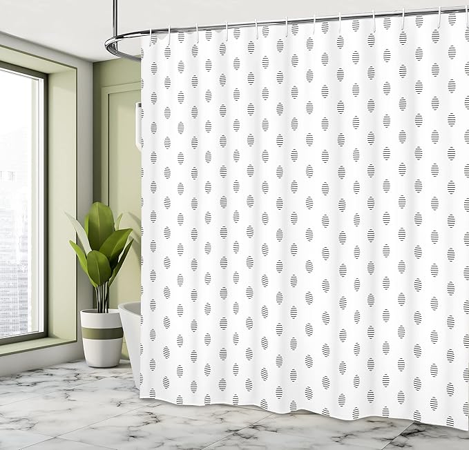 Ambesonne Geometric Shower Curtain, Hexagonal Minimalist Design with Diamond Like Shapes Dotted Lines Art Print, Cloth Fabric Bathroom Decor Set with Hooks, 69" W x 70" L, Black and White