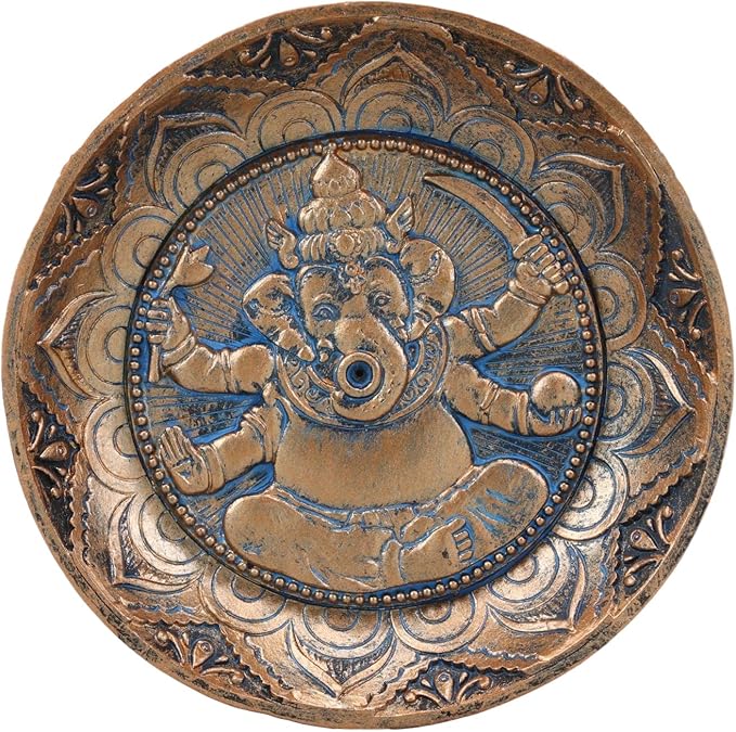 Ebros Gift Hindu Elephant Head Supreme God Lord Ganesha Ganapati Incense Stick Holder Burner Round Dish Medallion Figurine 5" Diameter Zen Vastu Home Fragrance Tabletop Altar Decor