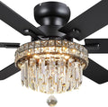 Asyko 52" Low Profile Crystal Ceiling Fans with LED Lights and Remote/APP | Supports Remote and APP,Reversible 6 Wind Speeds,30W Quiet DC Motor,6 Wood Blades,Dimmable 30W LED,Suits for Bedroom Kitchen