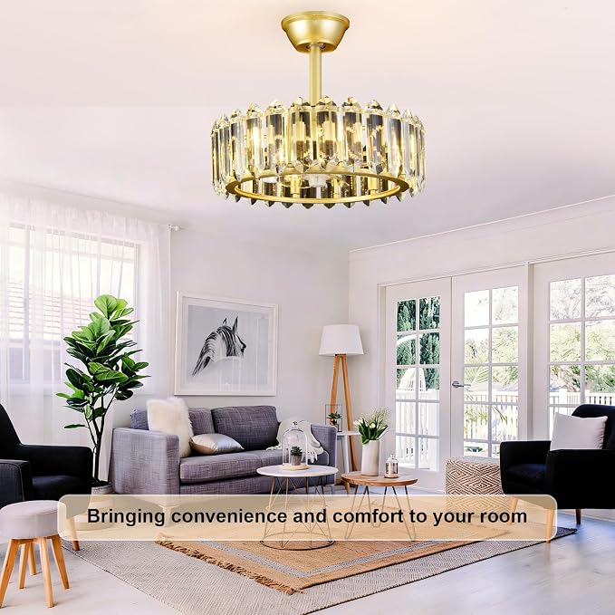 Depuley Bedroom Ceiling Fan with Lights: 18" Gold Chandelier Small Fan with Remote Control - Modern Crystal Fandelier for Girl's Bedroom Living Room Nursery (G9 Bulbs Not Included)