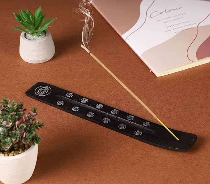 Bless-International Traditional-Handmade-Burner Wooden-Incense-Stick-Holder Ash-Catcher-Stand for-Aromatherapy-Meditation-Yoga (Black Strength) 10 Inches, Pack of 1