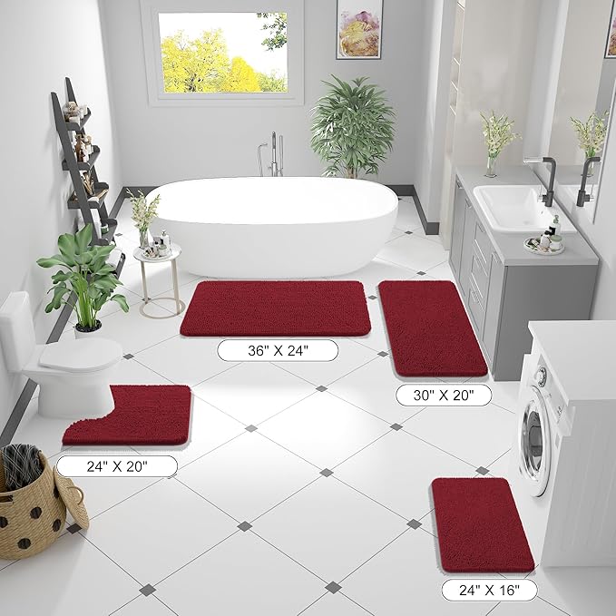 OLANLY Bathroom Rugs 36x24, Extra Soft Absorbent Chenille Bath Rugs, Rubber Backing Quick Dry, Machine Washable Bath Mats for Bathroom Floor, Tub and Shower, Home Decor Accessories, Red