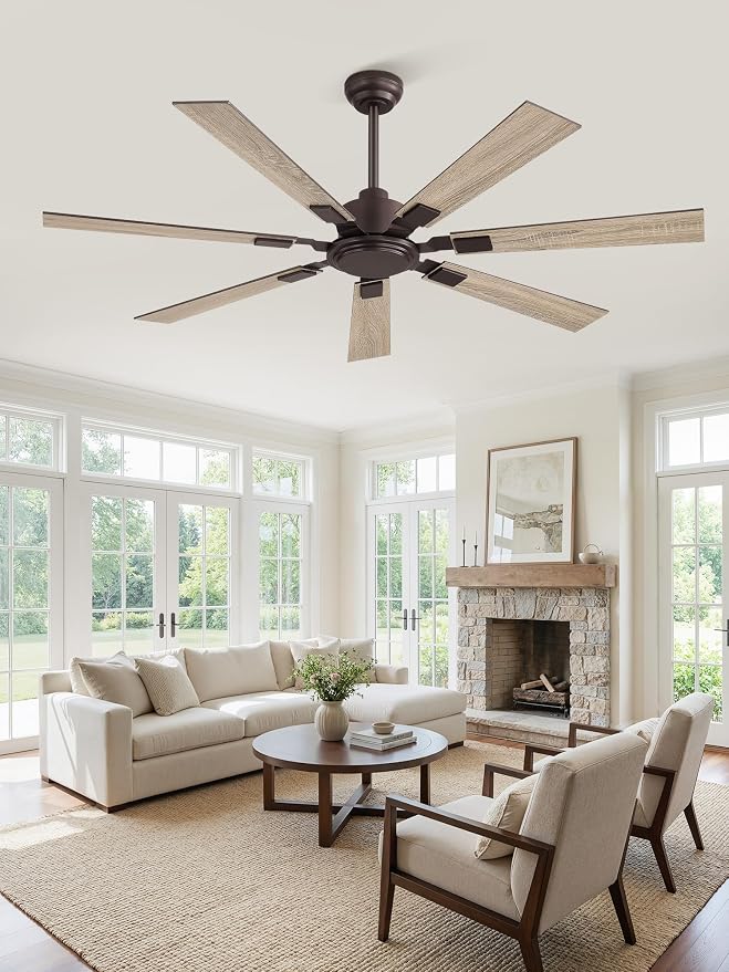 ZMISHIBO 60“ Ceiling Fans No Light with Remote, Bronze Farmhouse Ceiling Fan Without Light, Quiet Reversible DC Motor 6 Speeds, 7 Blades Indoor/Outdoor Ceiling Fan for Living Room Bedroom Patio Garage