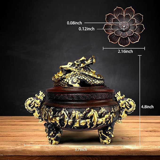 Incense Burner, Dragon Resin Burner, Incense Burner with Lid and Stand Accessories, Suitable for Indoor and Outdoor use, Housewarming Gift Idea,Feng Shui Home Decoration (red)