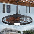 LEDIARY 24" Outdoor Ceiling Fan with Lights,IP65 Waterproof Gazebo Hanging Fan with Remote Control Smart App, Plug in Caged Ceiling Fan with 3CCT 6-Speeds for Patio Porch Pergola(Walnut)